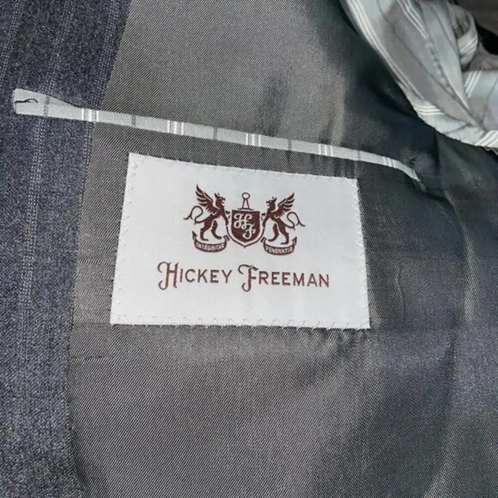 Hickey Freeman Men's Gray Striped Worsted Wool Suit Jacket Size‎ 42L